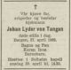 Dødsannonse Johan Lyder von Tangen