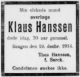 Dødsannonse Klaus Hanssen