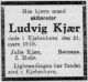 Dødsannonse Ludvig August Kjær