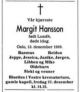 Dødsannonse Margit Hansson