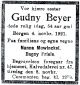 Dødsannonse Gudny de Fine von Krogh Beyer