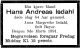 Dødsannonse Hans Andreas Isdahl