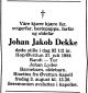 Dødsannonse Johan Jakob Dekke