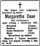 Dødsannonse Margaretha Daae